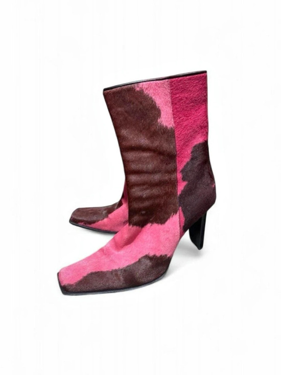 Casadei Shoes - Casadei Vintage Pink and Brown Cowhide Pony Hair Heeled Boots EU40.5